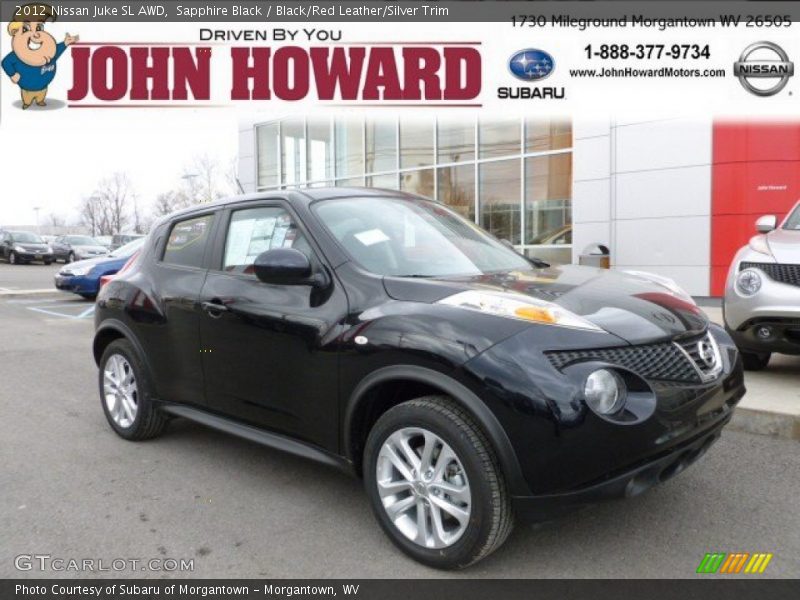 Sapphire Black / Black/Red Leather/Silver Trim 2012 Nissan Juke SL AWD