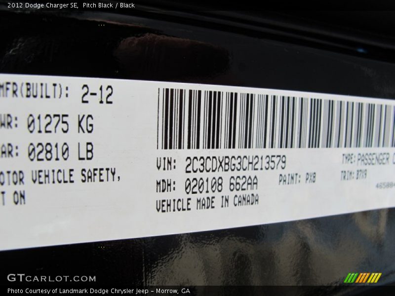 Pitch Black / Black 2012 Dodge Charger SE