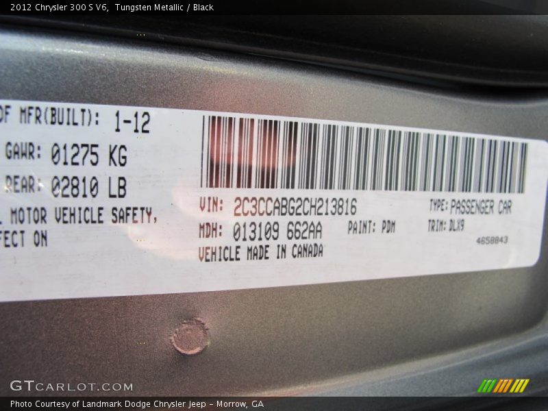 2012 300 S V6 Tungsten Metallic Color Code PDM