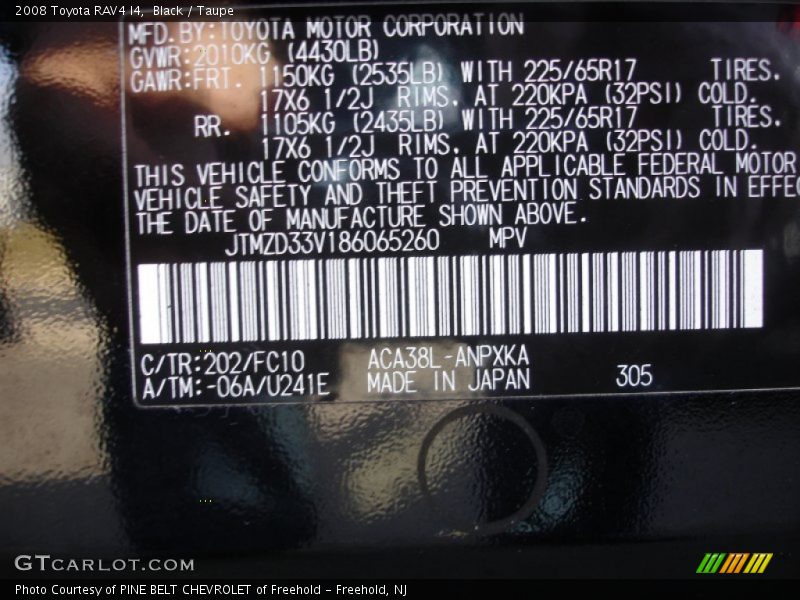 Black / Taupe 2008 Toyota RAV4 I4