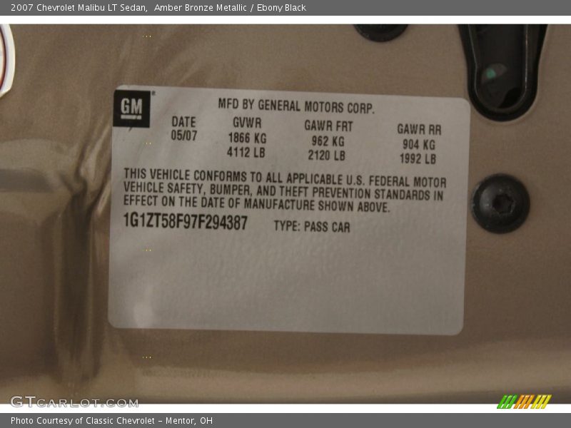 Amber Bronze Metallic / Ebony Black 2007 Chevrolet Malibu LT Sedan