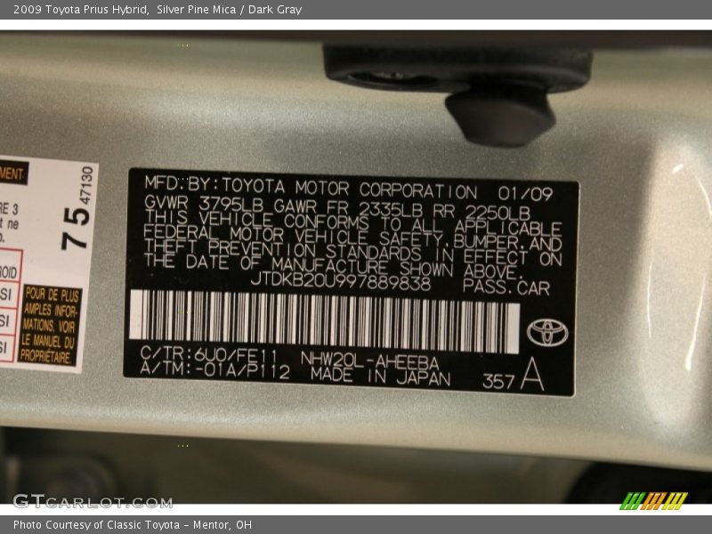 Silver Pine Mica / Dark Gray 2009 Toyota Prius Hybrid