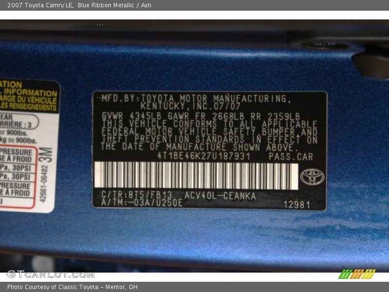 Blue Ribbon Metallic / Ash 2007 Toyota Camry LE