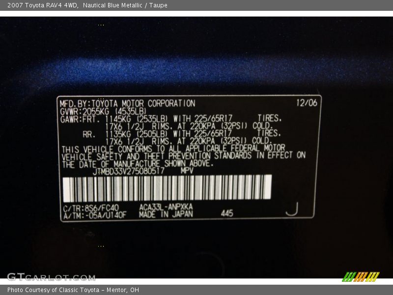 Nautical Blue Metallic / Taupe 2007 Toyota RAV4 4WD