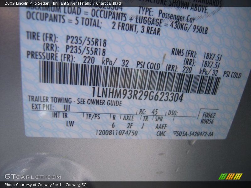 Brilliant Silver Metallic / Charcoal Black 2009 Lincoln MKS Sedan