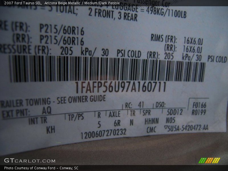 Arizona Beige Metallic / Medium/Dark Pebble 2007 Ford Taurus SEL