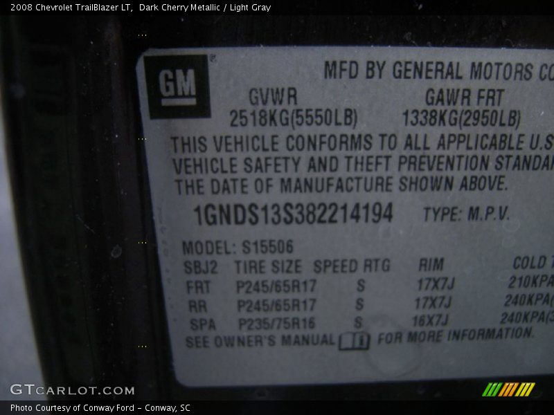 Dark Cherry Metallic / Light Gray 2008 Chevrolet TrailBlazer LT