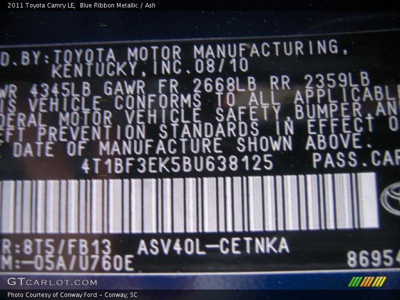 Blue Ribbon Metallic / Ash 2011 Toyota Camry LE