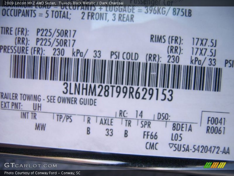 Tuxedo Black Metallic / Dark Charcoal 2009 Lincoln MKZ AWD Sedan