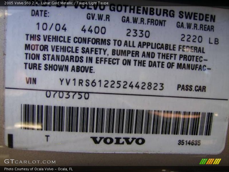 Lunar Gold Metallic / Taupe/Light Taupe 2005 Volvo S60 2.4