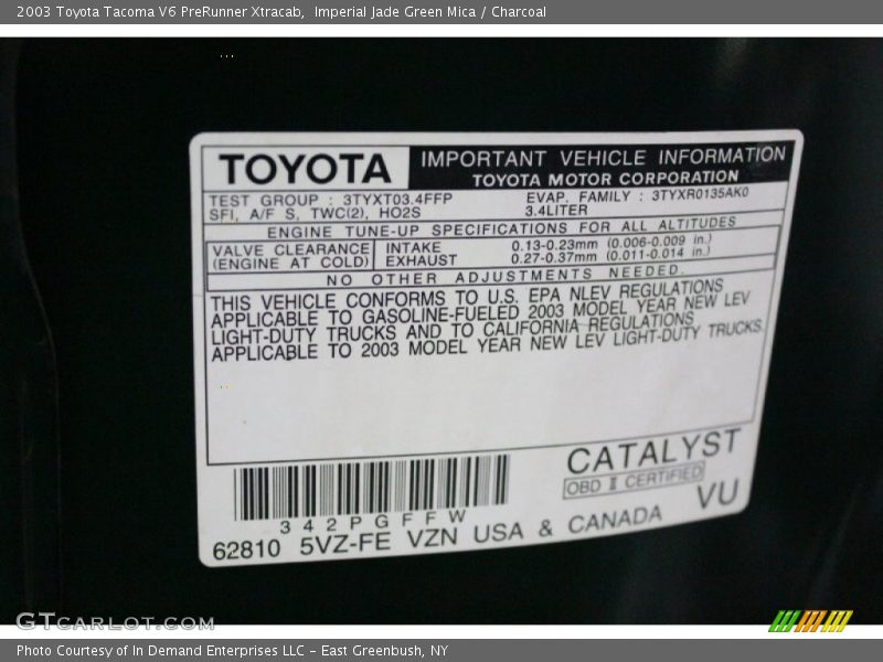 Imperial Jade Green Mica / Charcoal 2003 Toyota Tacoma V6 PreRunner Xtracab