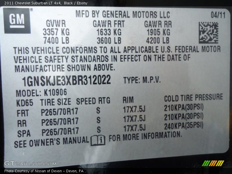 Black / Ebony 2011 Chevrolet Suburban LT 4x4
