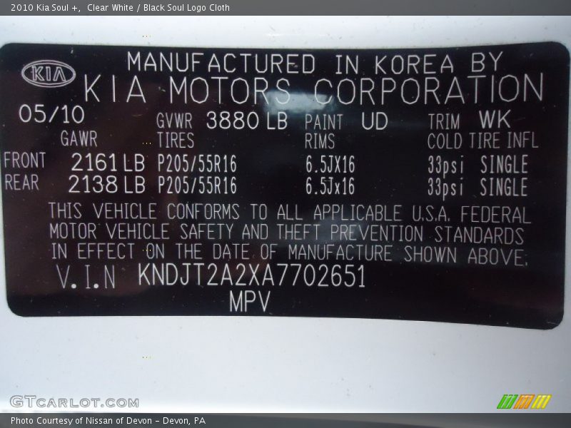 Clear White / Black Soul Logo Cloth 2010 Kia Soul +