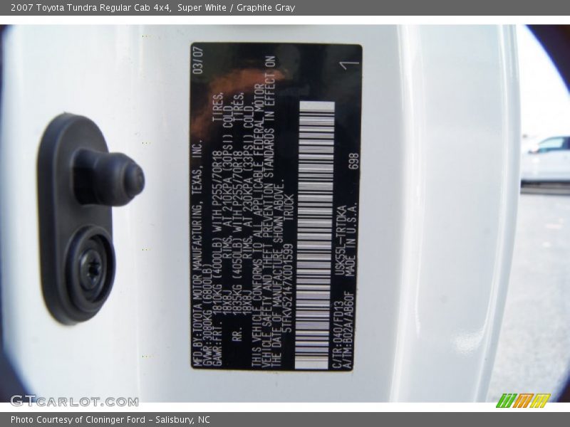 Super White / Graphite Gray 2007 Toyota Tundra Regular Cab 4x4