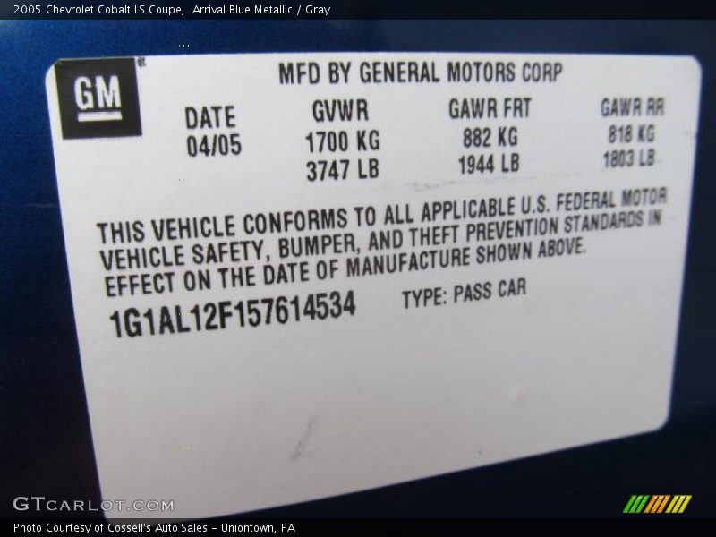 Arrival Blue Metallic / Gray 2005 Chevrolet Cobalt LS Coupe