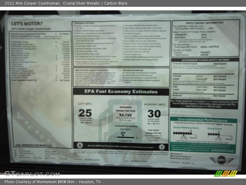 Crystal Silver Metallic / Carbon Black 2012 Mini Cooper Countryman