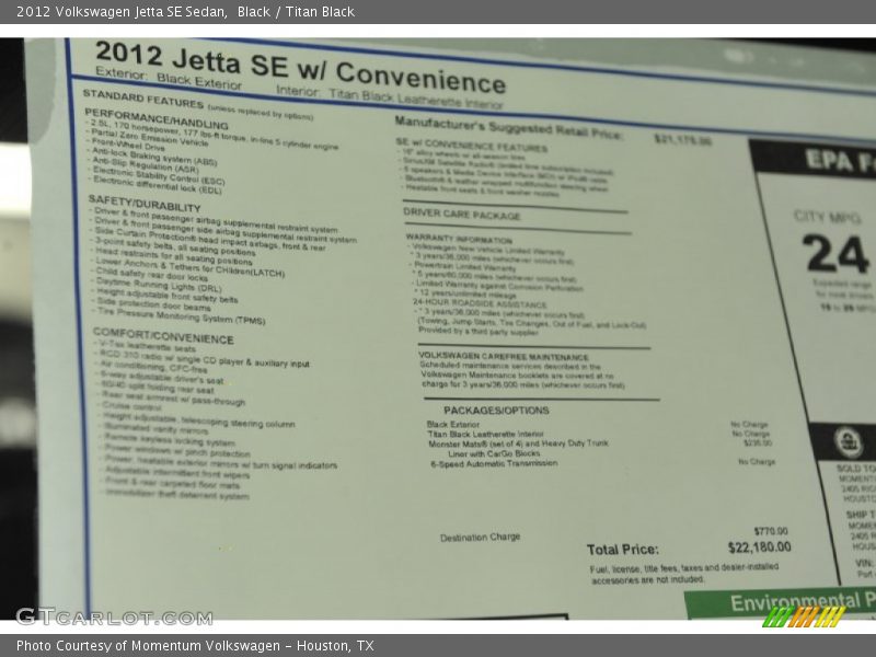Black / Titan Black 2012 Volkswagen Jetta SE Sedan