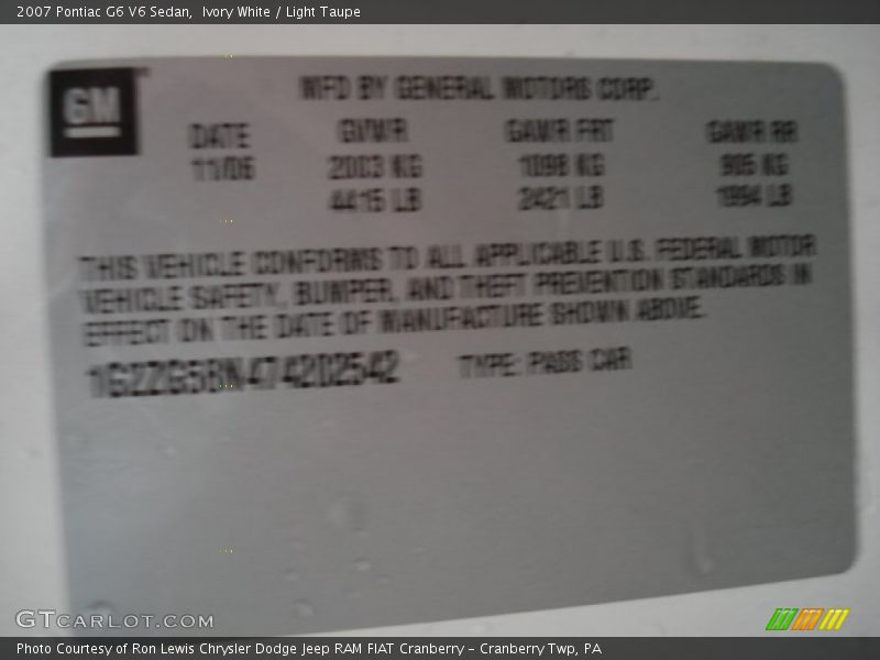 Ivory White / Light Taupe 2007 Pontiac G6 V6 Sedan