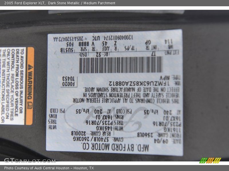 2005 Explorer XLT Dark Stone Metallic Color Code T7