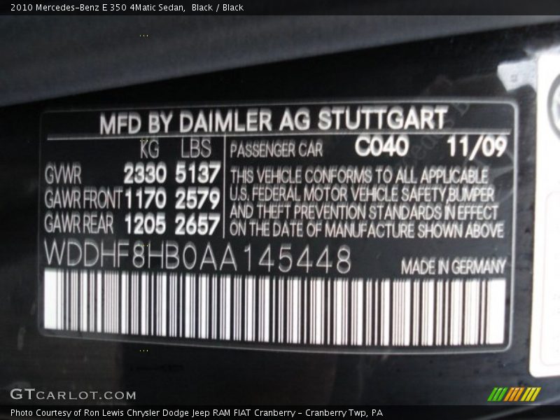 Black / Black 2010 Mercedes-Benz E 350 4Matic Sedan