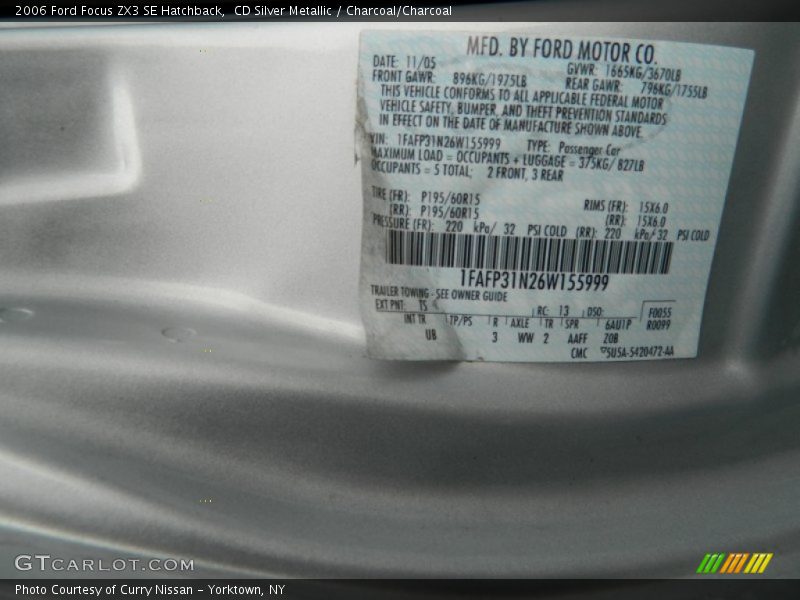 CD Silver Metallic / Charcoal/Charcoal 2006 Ford Focus ZX3 SE Hatchback
