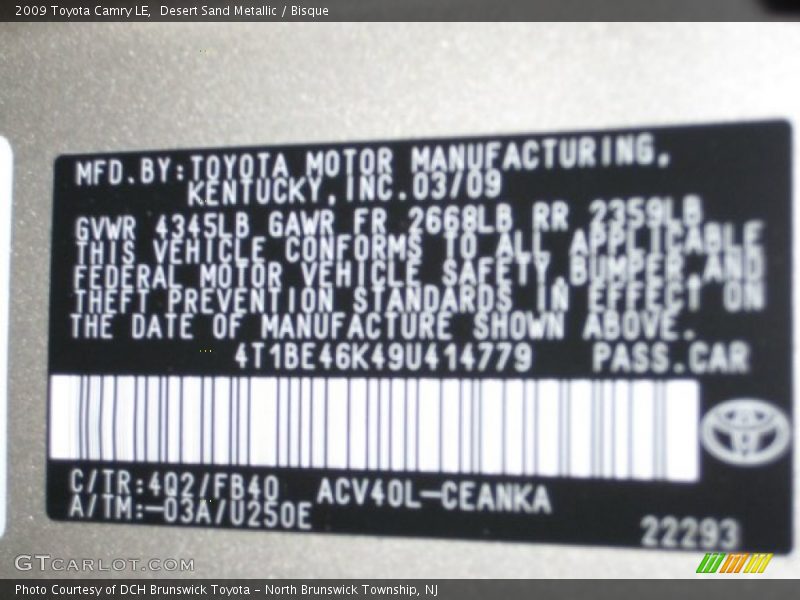 4Q2 - 2009 Toyota Camry LE