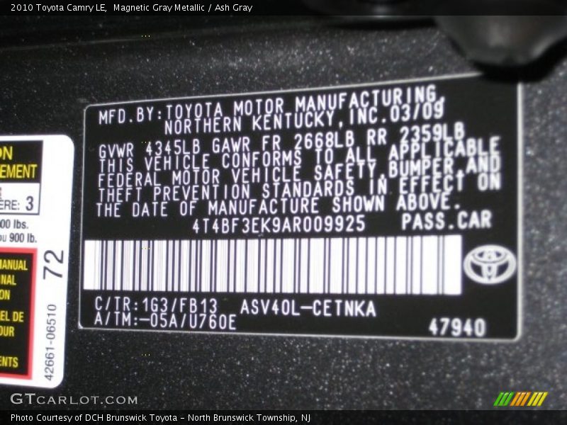 Magnetic Gray Metallic / Ash Gray 2010 Toyota Camry LE