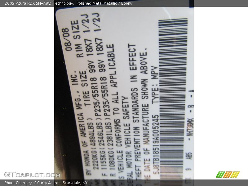 Polished Metal Metallic / Ebony 2009 Acura RDX SH-AWD Technology
