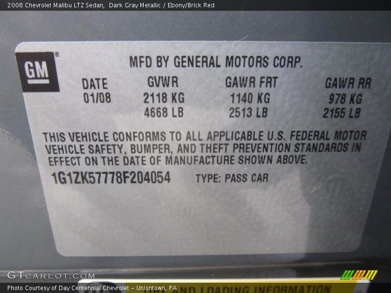 Dark Gray Metallic / Ebony/Brick Red 2008 Chevrolet Malibu LTZ Sedan