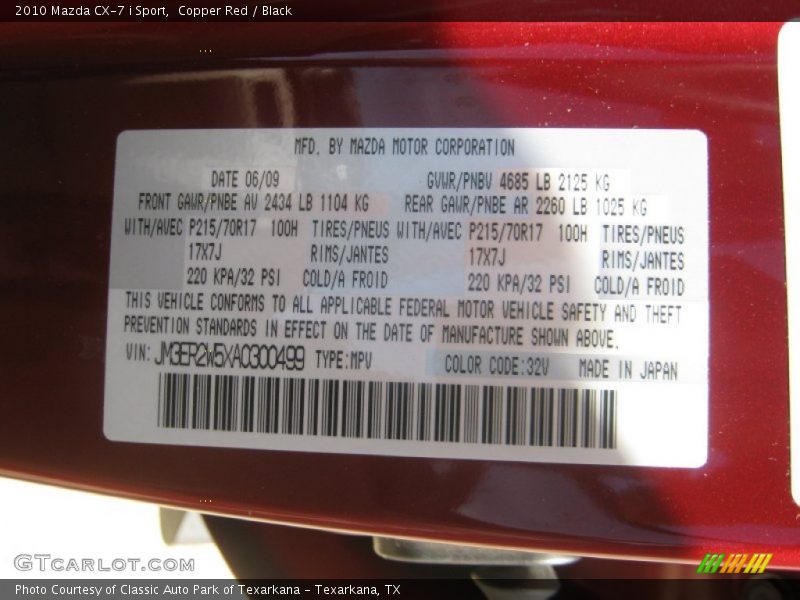 Copper Red / Black 2010 Mazda CX-7 i Sport