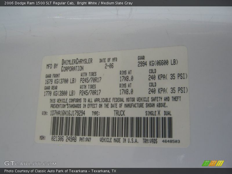 Bright White / Medium Slate Gray 2006 Dodge Ram 1500 SLT Regular Cab