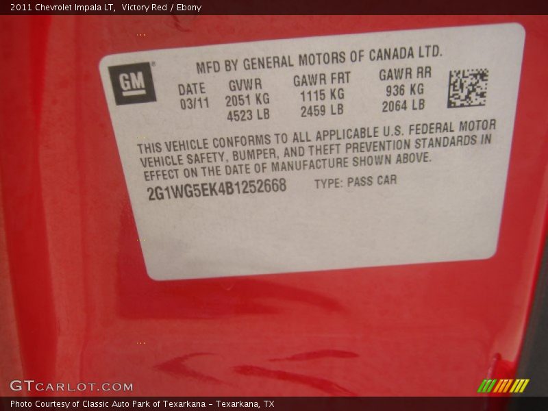 Victory Red / Ebony 2011 Chevrolet Impala LT