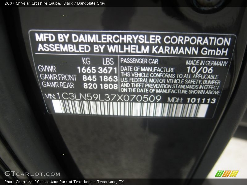 Black / Dark Slate Gray 2007 Chrysler Crossfire Coupe