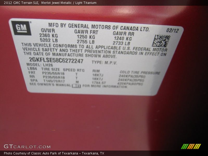 Merlot Jewel Metallic / Light Titanium 2012 GMC Terrain SLE