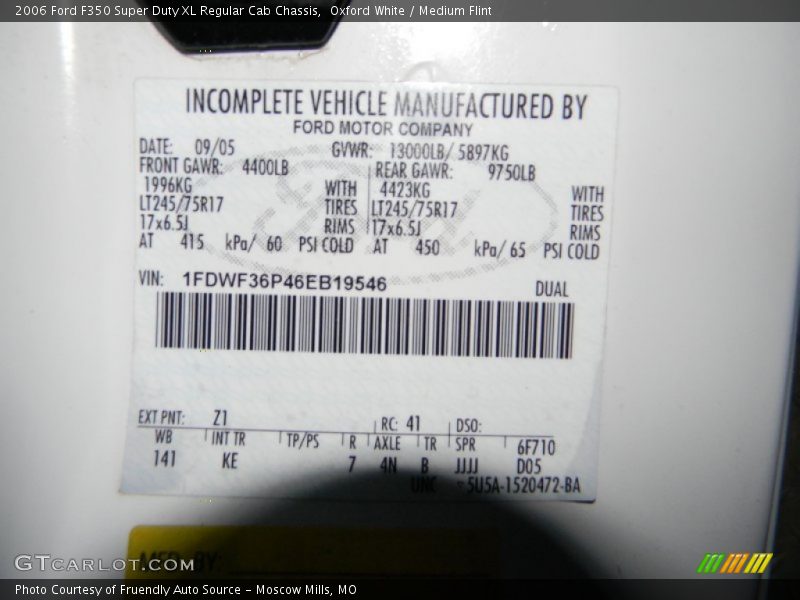 Oxford White / Medium Flint 2006 Ford F350 Super Duty XL Regular Cab Chassis