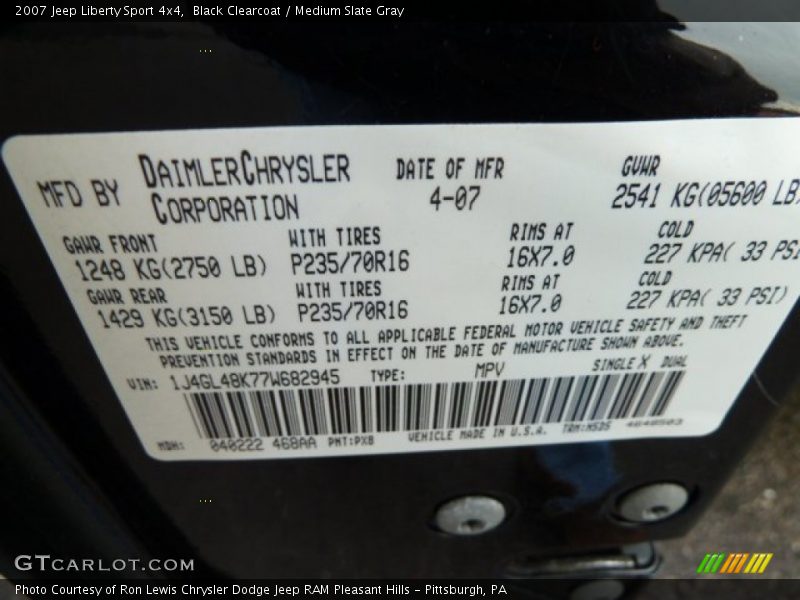 Black Clearcoat / Medium Slate Gray 2007 Jeep Liberty Sport 4x4