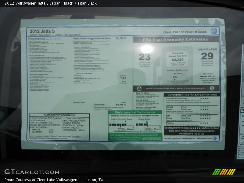 Black / Titan Black 2012 Volkswagen Jetta S Sedan