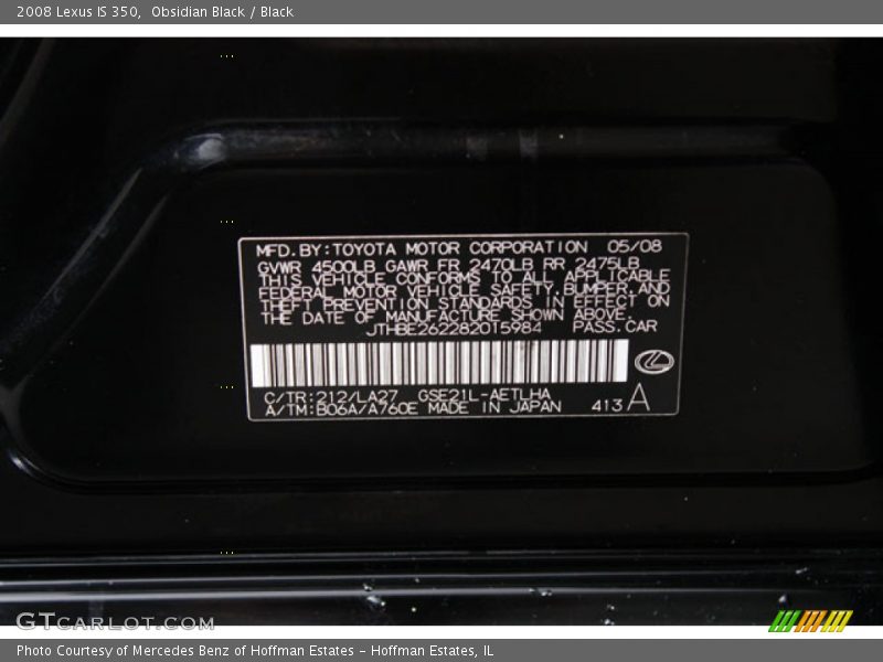 Obsidian Black / Black 2008 Lexus IS 350