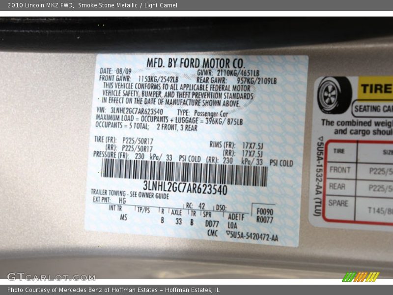 2010 MKZ FWD Smoke Stone Metallic Color Code HG