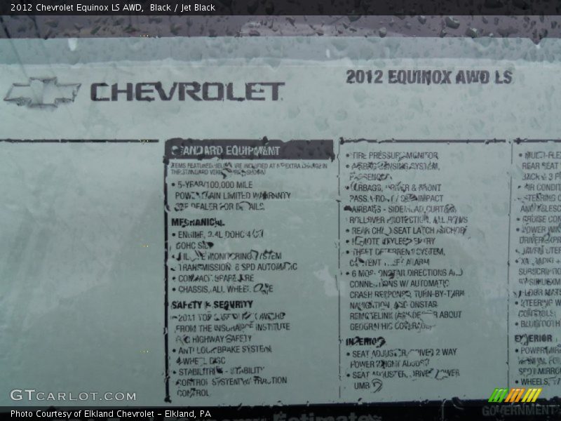 Black / Jet Black 2012 Chevrolet Equinox LS AWD