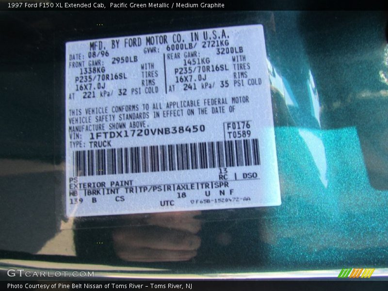 1997 F150 XL Extended Cab Pacific Green Metallic Color Code PS