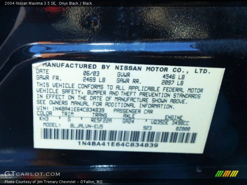 Onyx Black / Black 2004 Nissan Maxima 3.5 SE