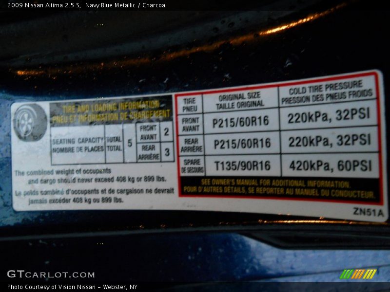 Navy Blue Metallic / Charcoal 2009 Nissan Altima 2.5 S