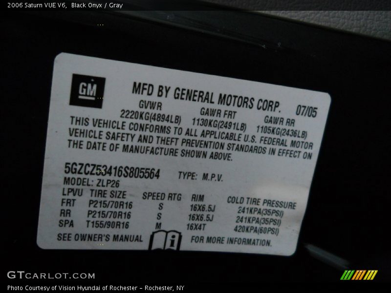 Black Onyx / Gray 2006 Saturn VUE V6