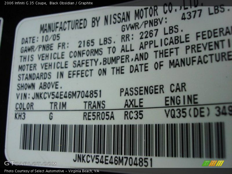Black Obsidian / Graphite 2006 Infiniti G 35 Coupe