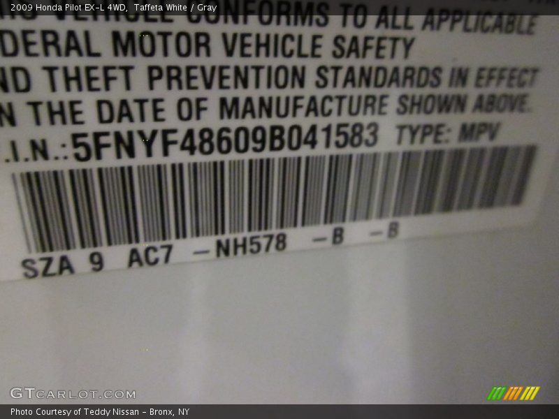 Taffeta White / Gray 2009 Honda Pilot EX-L 4WD