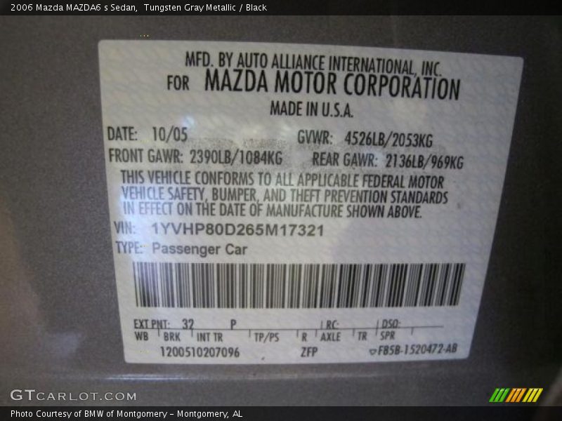 Tungsten Gray Metallic / Black 2006 Mazda MAZDA6 s Sedan
