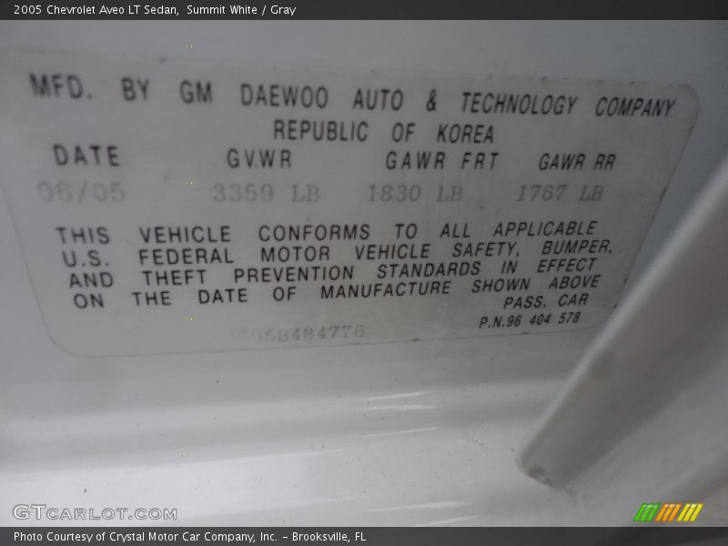 Summit White / Gray 2005 Chevrolet Aveo LT Sedan