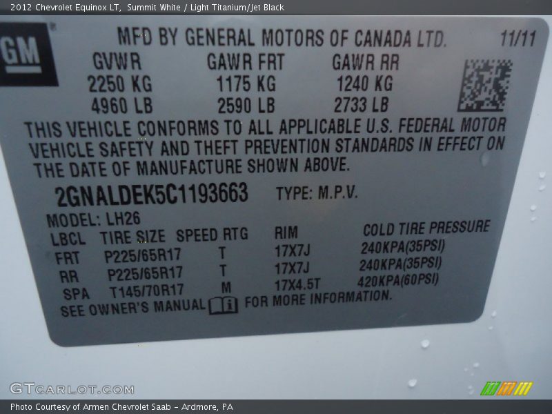 Summit White / Light Titanium/Jet Black 2012 Chevrolet Equinox LT