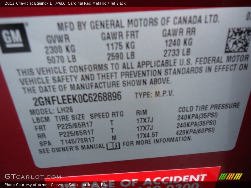 Cardinal Red Metallic / Jet Black 2012 Chevrolet Equinox LT AWD